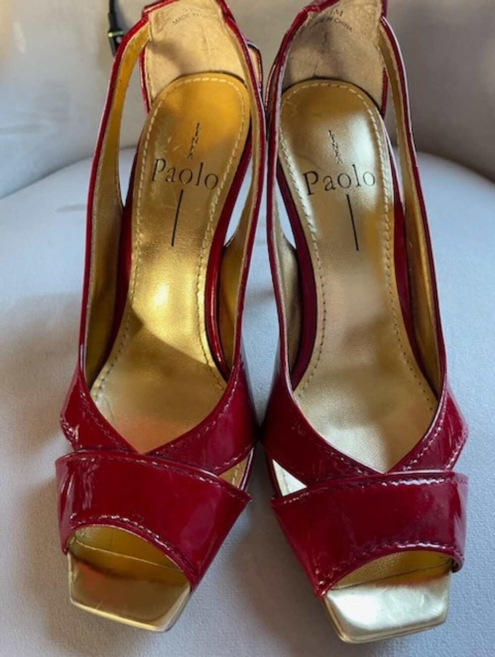Linea Paolo Red Patent Peep-Toe Platform Heels - Picture 4 of 4